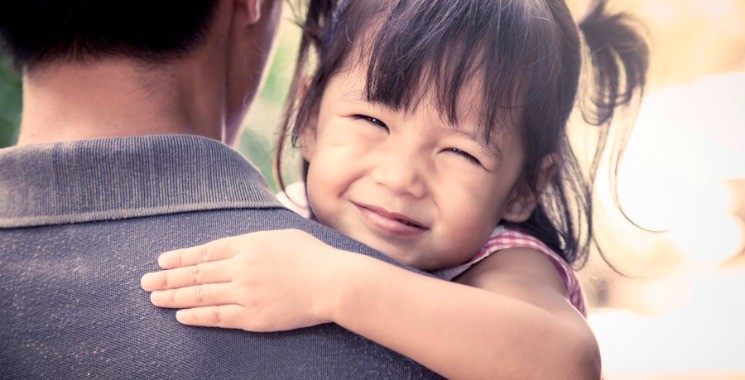 Father and child,happy little girl resting on her father's shoulder in the park, vintage filter effect Father and child,happy little girl resting on her father's shoulder in the park, vintage filter effect